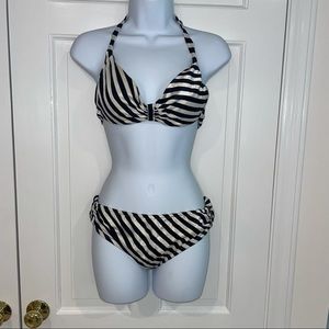 Vintage black white striped bikini bathing suit